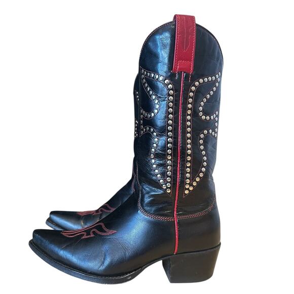 Frye Vintage Black and Red Leather Pointed Toe Daisy Dukes Cowgirl Boots 6.5 - Picture 13 of 13